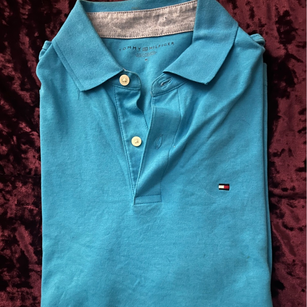 Tommy Hilfiger Men’s Turquoise Polo with Signature Flag